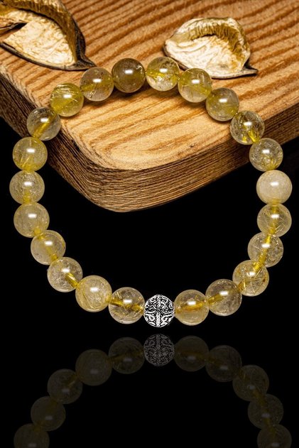 Certified AAA+ Gold Yellow Rutilated Quartz Bracelet with Silver Clasp (Angel Hair)