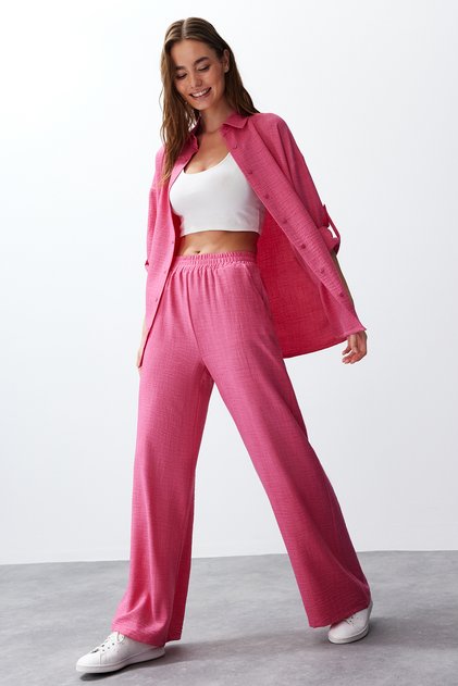 Fuchsia Woven Shirt-Trousers Epaulet Set TWOSS24AU00095