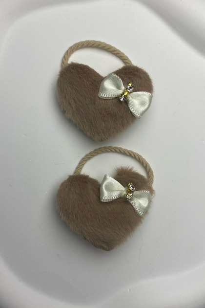 Women's Brown Feathered Stoned Ribbon Detailed Heart Rubber Buckle