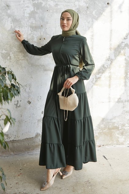 Belted Skirt Gathered Ferace - Khaki