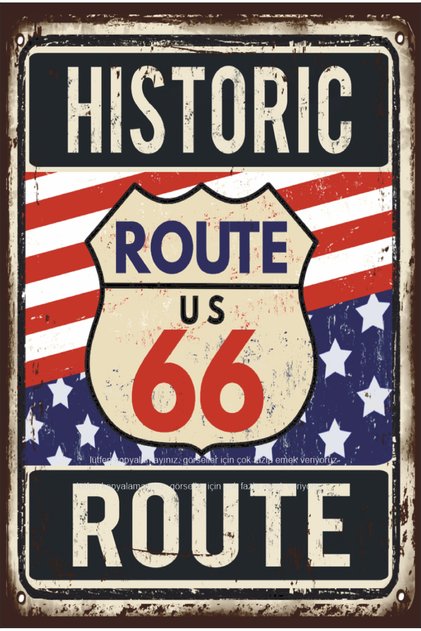 Route Us 66 America Car Motor Highway Vintage Style Tin Sign Retro Wooden Poster