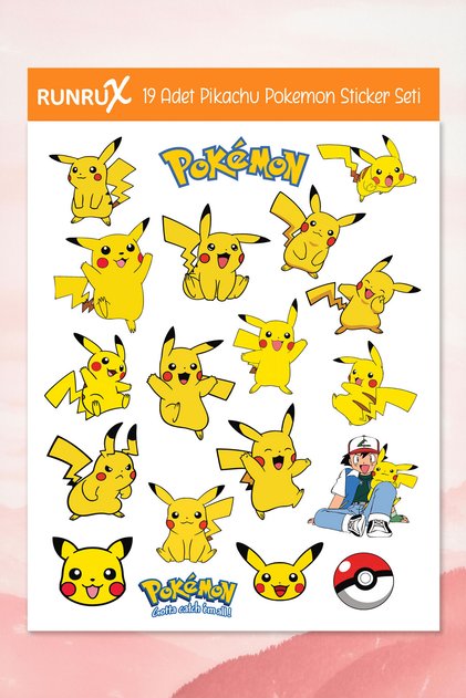 Pikachu Agenda, Notebook, Laptop, Phone, Scrapbook Sticker 19 Pieces