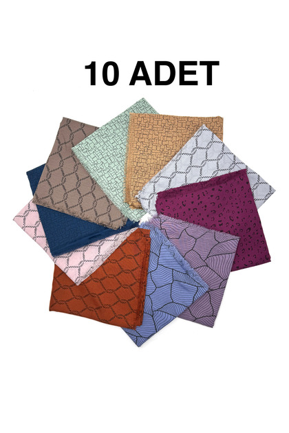 10'lu Paket Karışık Desen Desen Pigment Baskı Yazma Yumuşak Dokulu Eşarp 100x100 Toptan Hediyelik