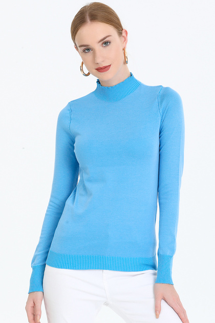 Half Turtleneck Stand Collar Long Sleeve Solid Color Fit Cut Summer Stretchy Knitwear Blouse