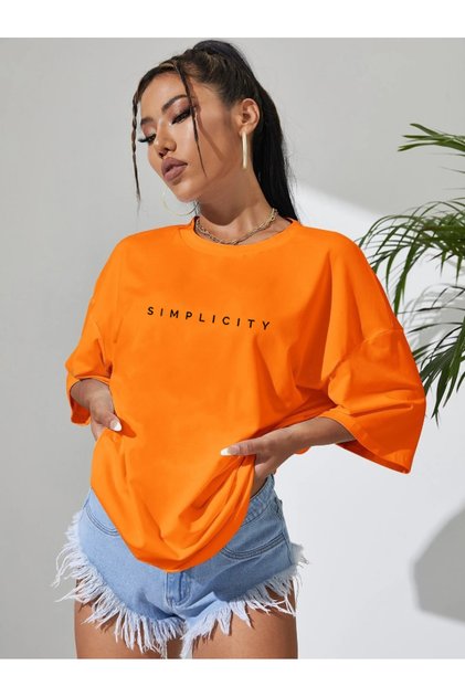 Women's Oversize T-shirt Simplicity Minimal Design Printed T-Shirt Short Sleeve