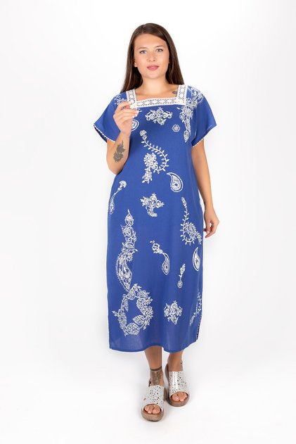 Cobalt Blue Åžilebezi Lace Collar Dress