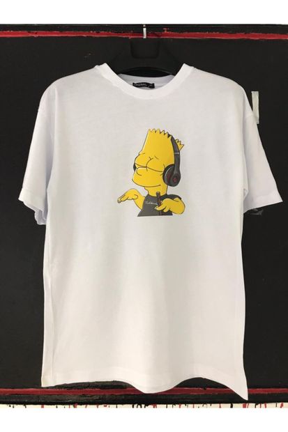 RANESA Oversize Unisex Bart Simpson Beyaz Tshirt - 1