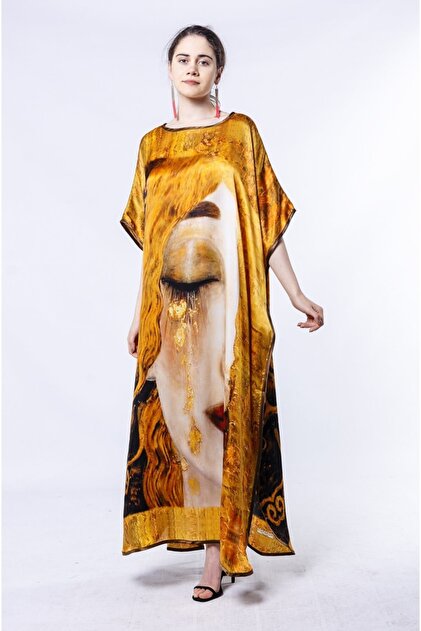 Nomads Felt Long Silk Dress| Gustav Klimt Freya's Tears| Nomads Felt-  Trendyol