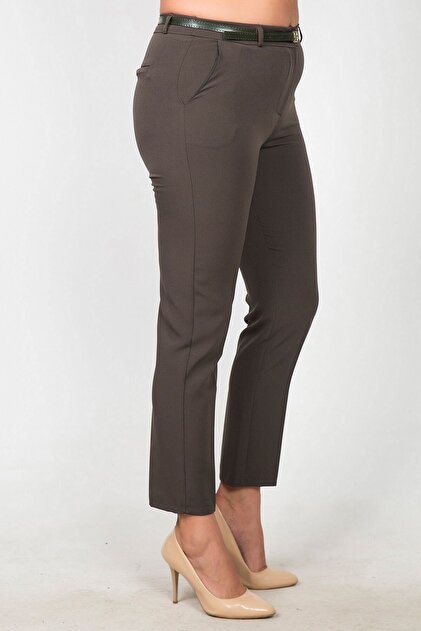 Womenice Kadın Kahverengi Yüksek Bel Klasik Kumaş Büyük Beden Pantolon - 2
