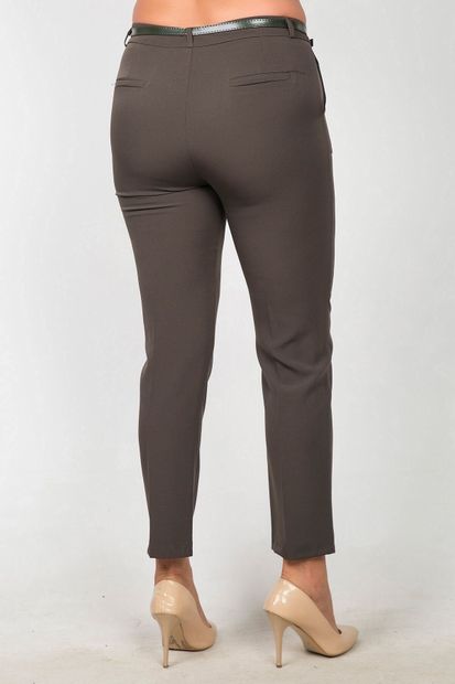 Womenice Kadın Kahverengi Yüksek Bel Klasik Kumaş Büyük Beden Pantolon - 3