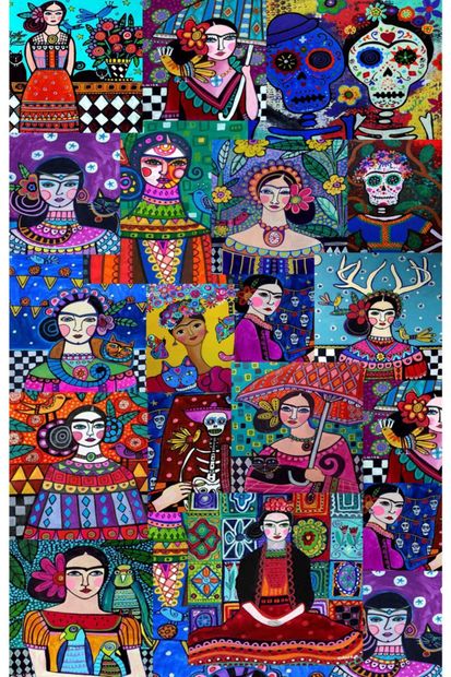 Jungle Kırmızı Frida Kahlo Desenli Sanatsal Halı - 3
