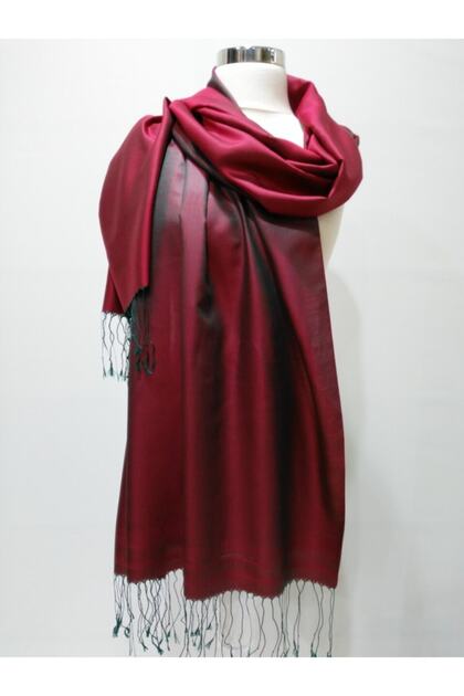Kadın Bordo Yeşil %30 Ipek Yumuşak Dokulu Şal Fular
