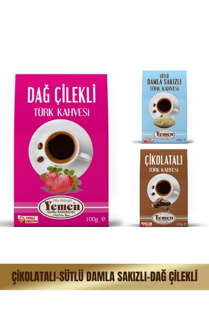 YEMEN KURUKAHVE Aromalı Türk Kahvesi Seti (dağ Çilekli-sütlü Damla Sakızlı-çikolatalı) - 1