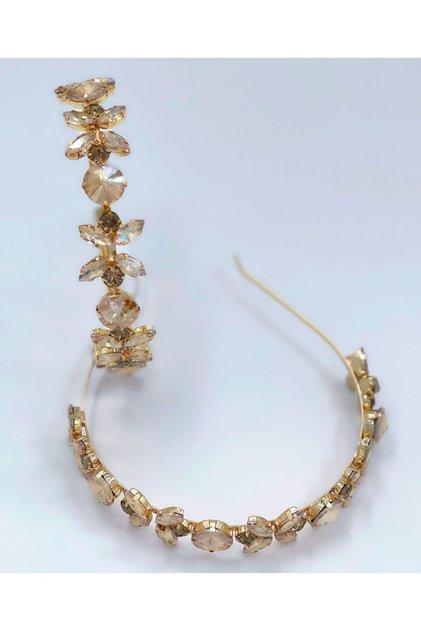 Luxury Gold Crystal Glass Jewelled Flower Motif Gold Metal Crown Women's Children's Crown