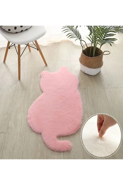 Sevimli kedi şekilli halı kabarık peluş süper yumuşak kız odası salon kanepe kaymaz halı