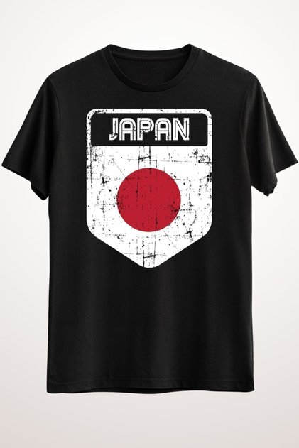 Unisex Loose Fit Black T-Shirt Japan Flag Tee Japanese Retro Vintage Nippon Team Sport Japanese