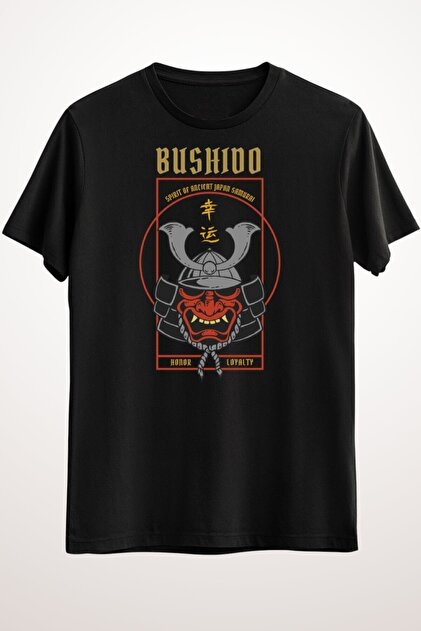 ZOKAWEAR Unisex Bol Kalıp Siyah Tişört Bushido Code Of Honor