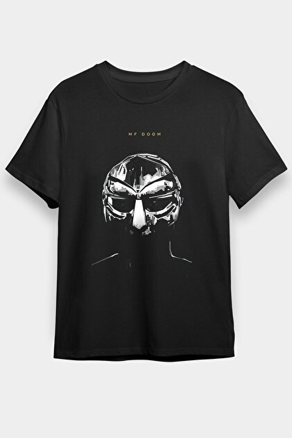 ZOKAWEAR Unisex Bol Kalıp Mf Doom Baskılı Siyah Tişört - Tshirt