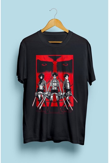 Attack On Titan Levi Mikasa Eren Anime Character Printed Design T-Shirt