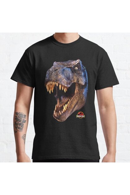 Loose Fit Unisex Jurassic Park Distressed Vintage Tyrannosaurus Rex Big Color Face Printed T-shirt