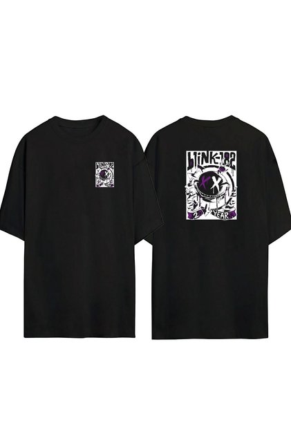 Unisex Poway Blink-182 Punk Rock Poster Front Back Printed Black Oversize T-shirt