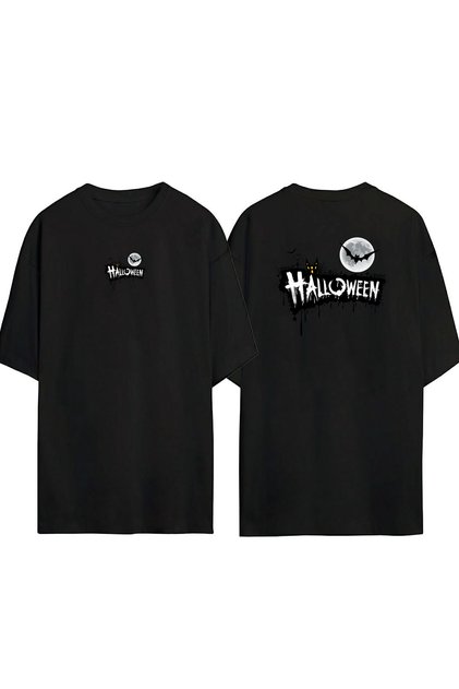 Unisex Halloween Halloween Illustration Front Back Printed Black Oversize T-shirt