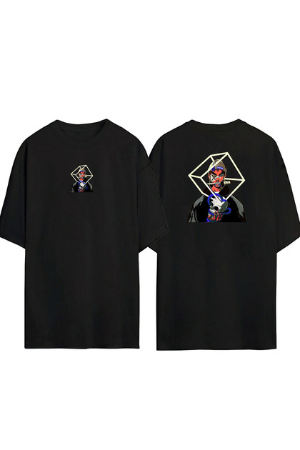 Unisex Boy With A Knife In His Mouth Front and Back Printed Black Oversized t-shirt
