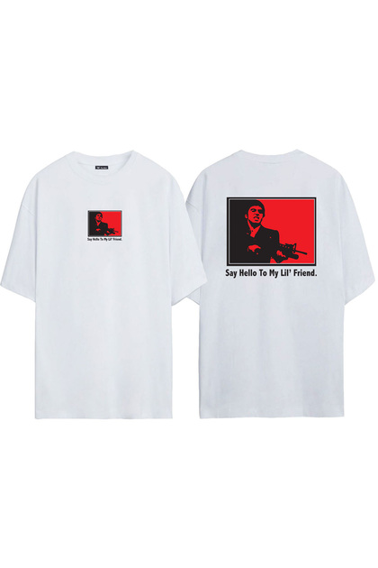 Unisex Al Pacino Scarface Tony Montana Hello Front Back Printed White Oversize T-shirt