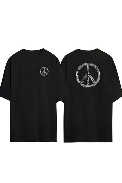 Unisex Peaceful Symbol Front Back Printed Black Oversize T-shirt