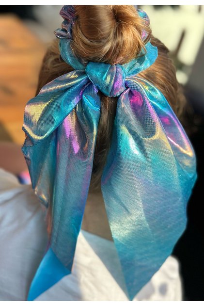 Trend imported luxury scarf kerchief with tail lights rotary mermaid hologram female child rubber buckle no1