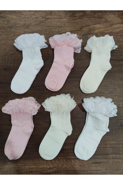 Girl's 6 Pairs of Accessories Lace Socks Cotton