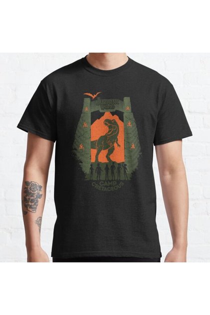 Loose Fit Unisex Jurassic World: Camp Cretaceous Park Gate Silhouette Design Printed T-shirt