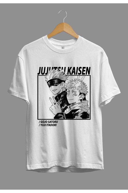 Loose Fit Jujutsu Kaisen Yuji Itadori And Gojo Anime Character Printed Design T-Shirt