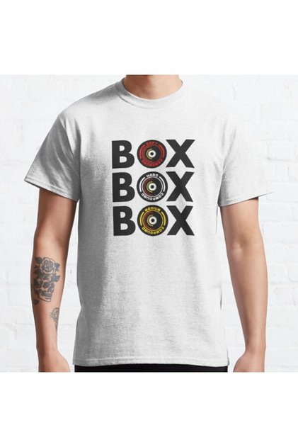 Loose Fit Unisex Box Box Infographic F1 Tyre Compound Design Printed T-shirt