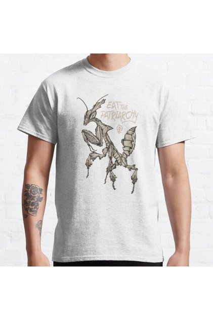 Loose Fit Unisex Eat The Patriarchy Punk Ghost Mantis Feminist Design Printed T-shirt