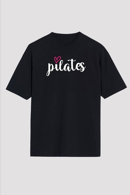 Unisex Loose Fit Pilates Printed Black T-Shirt