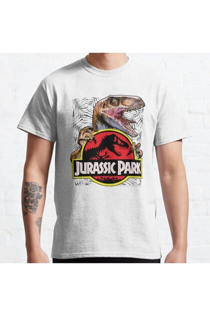 Loose Fit Unisex Jurassic Park Tropical Dark Raptor Vintage Movie Logo Design Printed T-shirt
