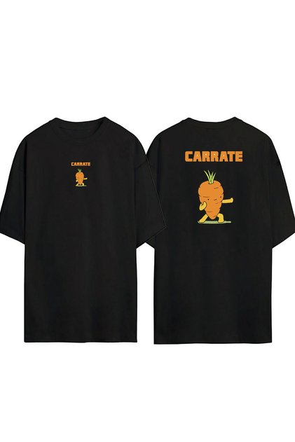 Unisex Carrate Carrot Front Back Printed Black Oversize T-shirt