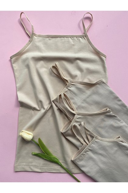 Women's Skin Colored 4-Pack Cotton Rope Strap Undershirt