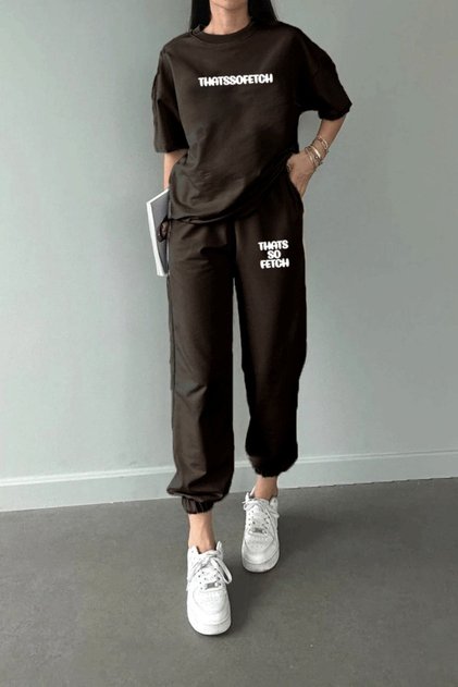 Women's Black Thats So Fectch Oversize T-shirt Jogger Set
