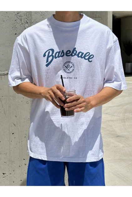 Cotton Combed Fabric Oversize Baseball Printed White T-shirt