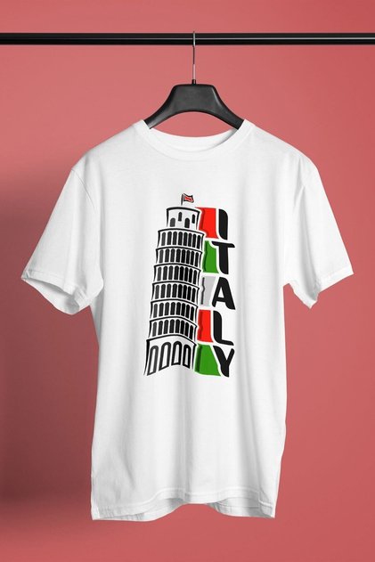 Unisex Loose Fit Italy Printed White T-Shirt