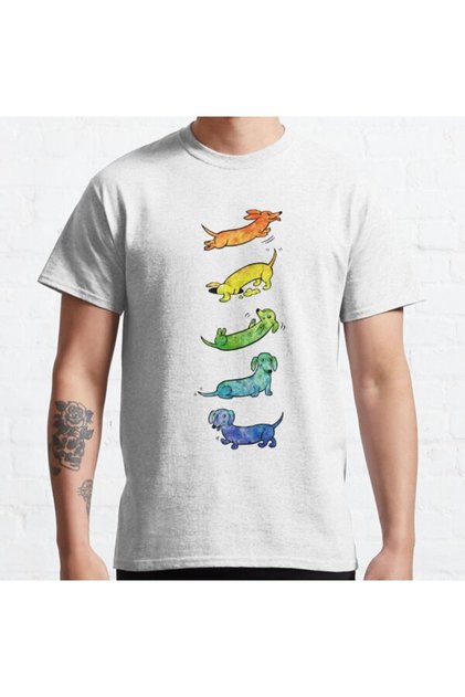 Unisex Dachshunds Watercolor Design Printed Big Size T-shirt