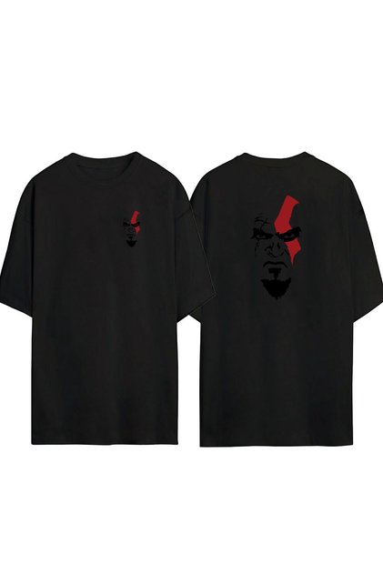 Unisex God Of War War God Front Back Printed Black Oversize T-shirt