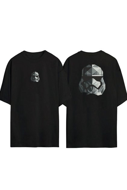 Unisex Star Wars Helmet Front Back Printed Black Oversize T-shirt