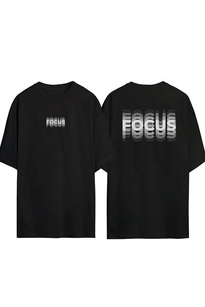 Unisex Focus Front Back Printed Black Oversize T-shirt