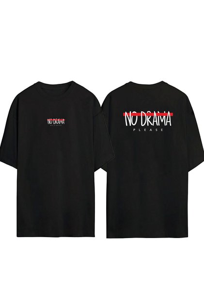 Unisex No Drama Please Front Back Printed Black Oversize T-shirt