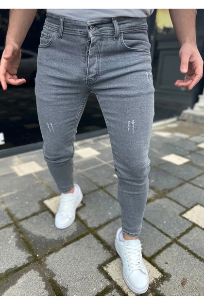Men's Smoked Slim Fit Narrow Leg Laser Jeans Pants