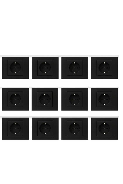 12 Pieces Grano Metallic Black Grounded Socket Frame Included Package/set