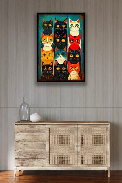 Cat Picture Illustration Stylish Wooden Table Model, Aesthetic, Living Room, Hall, Office, Home Decoration